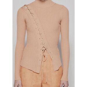 Jonathan Simkhai Pink Lace-Up Asymmetrical Brooke Sweater Women's Size Large